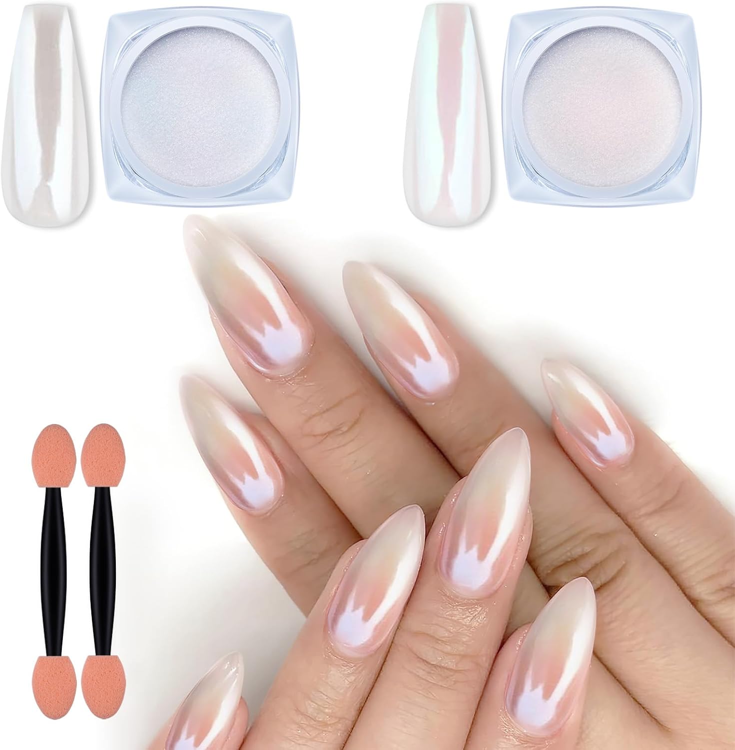 Artdone 2 Jars Chrome Nail Powder White Pearl and Red Pearl, Iridescent Aurora Powder Metallic Mirror Effect Pigment Pearlescent Mermaid Pigment Pearl Dust Kit,Nail Art Decoration, Resin Craft