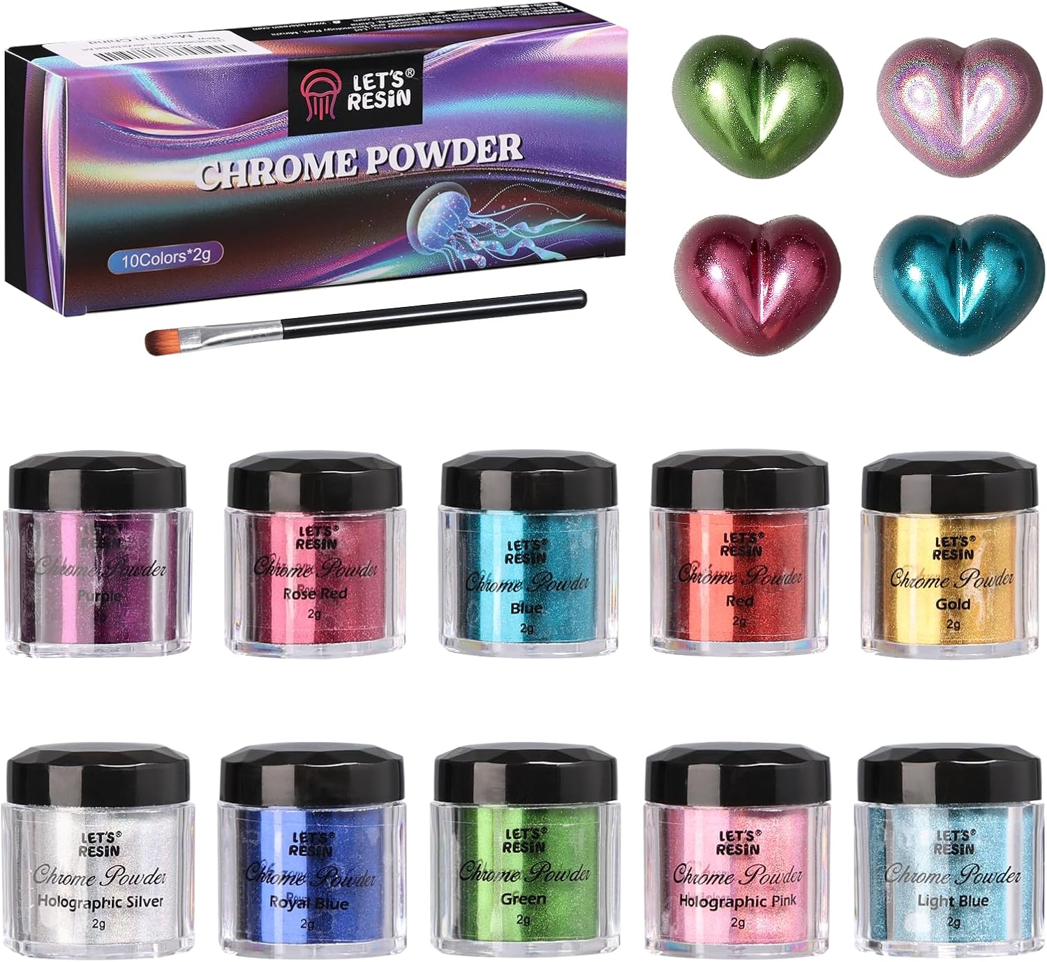 LET’S RESIN Chrome Powder,10 Colors Metallic Mirror Effect Chrome Powder for Nail, Holographic Pigment for Epoxy Resin, Slime, Crafting, Tumbler, Oil Painting
