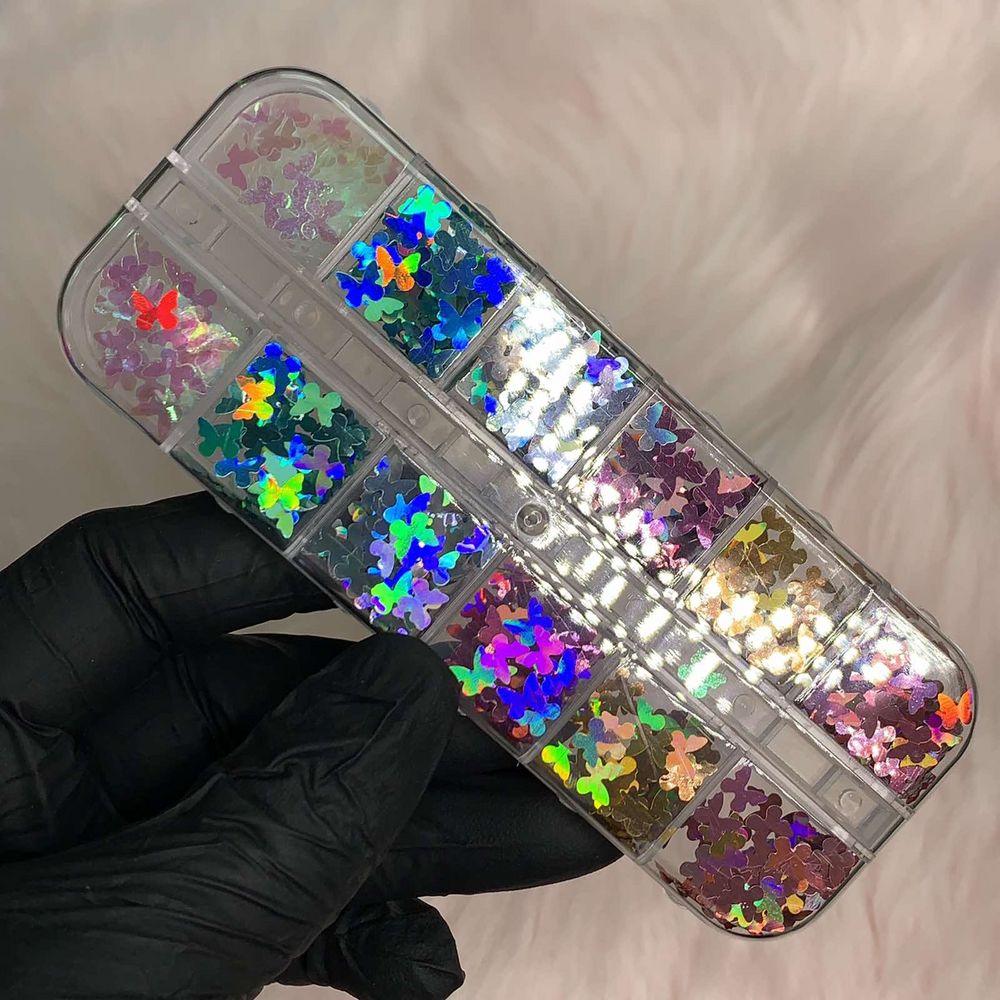 holographic butterfly nail sequins pack - 3