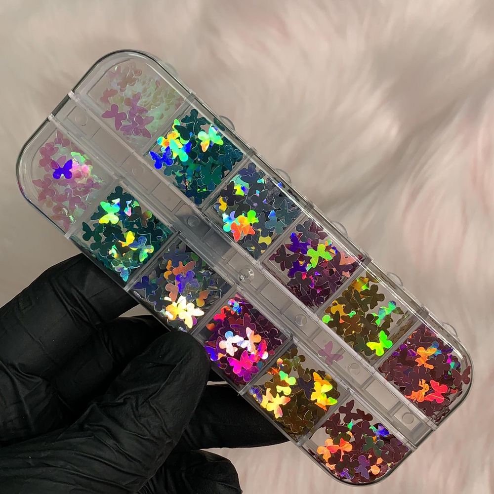 holographic butterfly nail sequins pack - 4